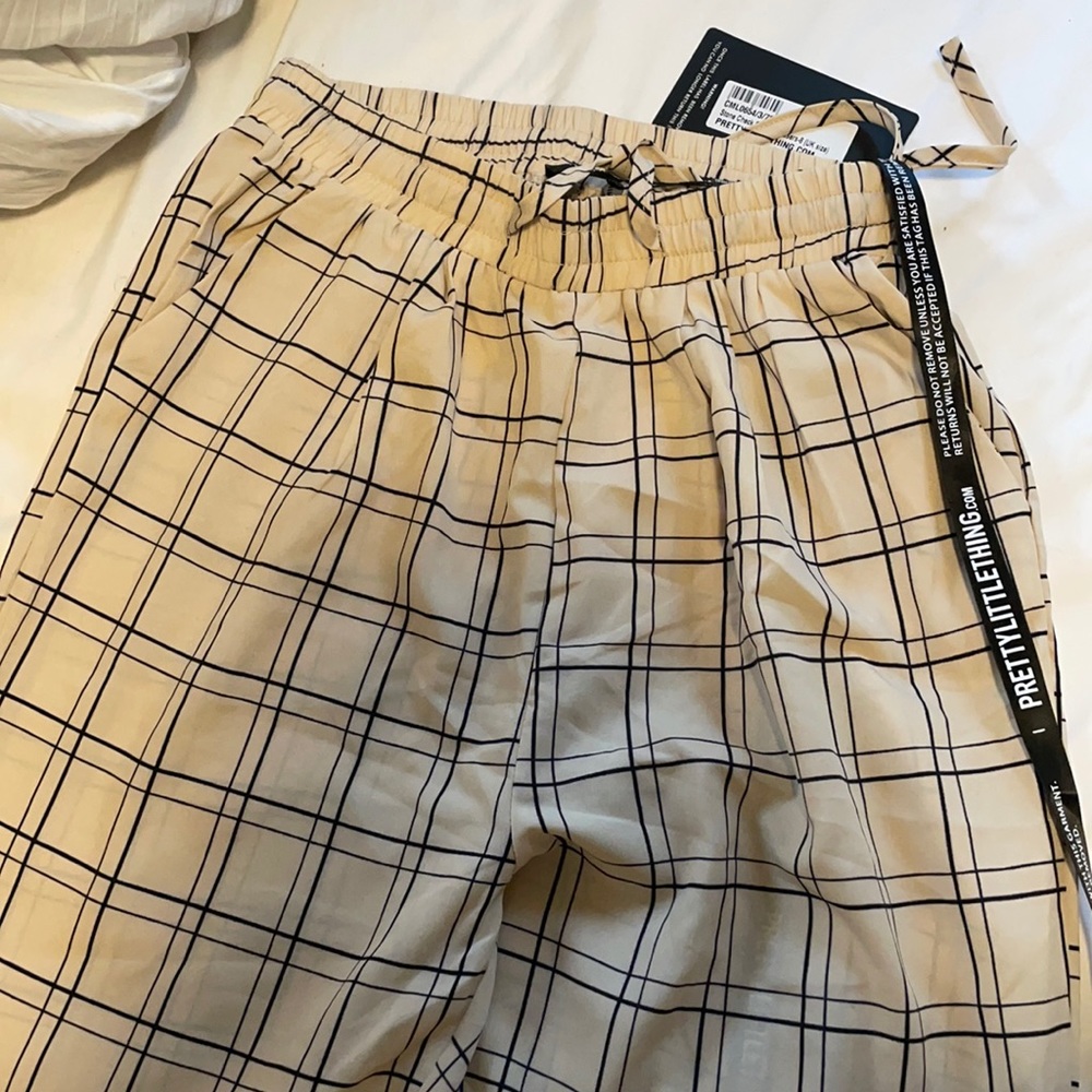 Tan Plaid Draw String Dress Pants